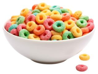 PNG Colorful cereal in white bowl