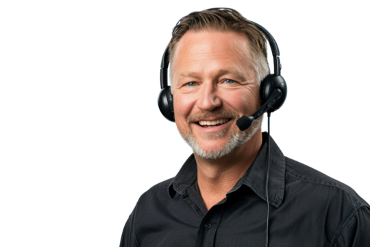 PNG  Smiling customer service representative headset