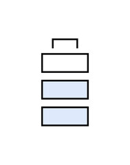Simplified battery icon with a blue filling on a white background. Represents energy, power, or battery life. Suitable for technology, renewable energy, and sustainability illustrations.