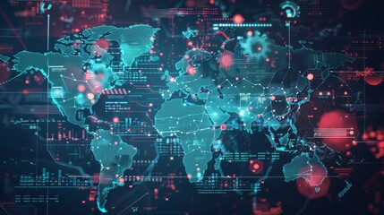 Obraz premium Digitized world map with red dots over countries. hackers concept