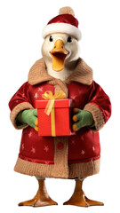 PNG Duck holding Christmas gift.