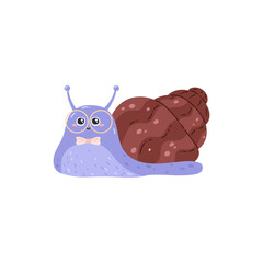 Purple vector of a gentleman snail, wearing glasses and a bow tie.