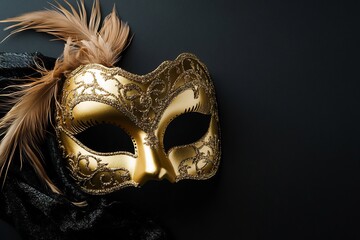 gold mask and an elegant Venetian carnival mask on a black background