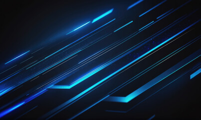 Blue lines of light streak across a dark background, creating a futuristic, abstract design