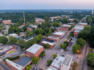 Daytime Drone Images of Downtown Wake Forest North Carolina on a Sunny Day, Featuring the Historic...