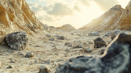 Rocky and Sandy Mountain terrain landscape. 3d Rendering Nature Background.