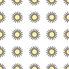 Seamless abstract pattern. Yellow, black, white. Vector illustration. Sun,  stars, sky. Ethnic style ornament. Design for textile fabrics, wrapping paper, background, wallpaper, cover.