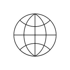 Black and white globe illustration with grid lines. Useful for topics related to global communication, international business, networking, and worldwide connectivity.