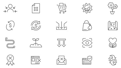 Save line icon collection. Saving, download, protect, business, eco, bank, documents, data, and insurance icon set. UI outline icon pack