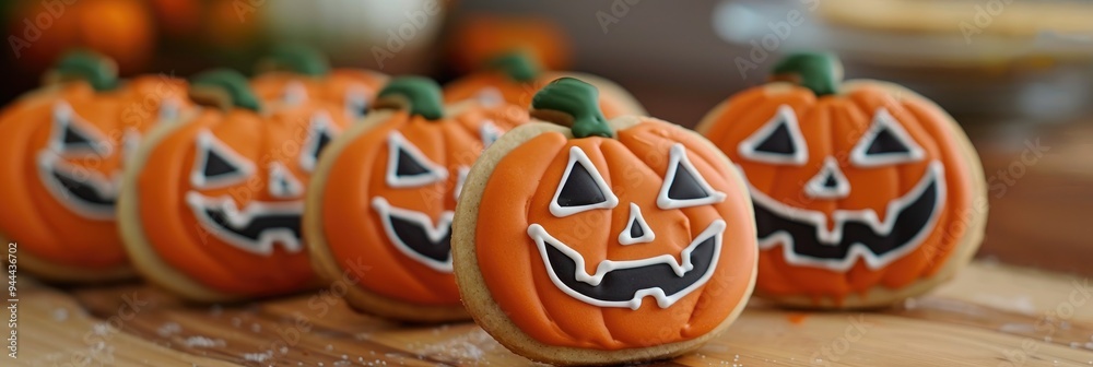 Wall mural Handmade Halloween Pumpkin Cookie Shaped Like a Jack O'Lantern