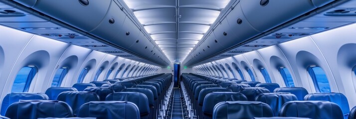 Air travel comfort: empty passenger seats in modern aircraft.