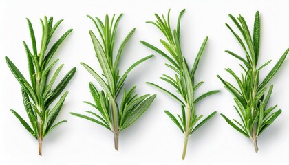 Fototapeta premium Collection of Rosemary twig and green leaves for food menu isolated on white background. Generated image