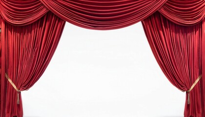  Theater red curtain design set with isolated white wall inside. Generated image
