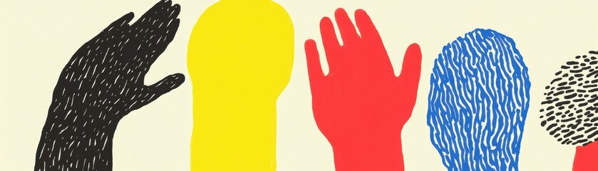 Obraz premium A creative illustration of stylized hands in various colors, symbolizing diversity and unity in human expression.