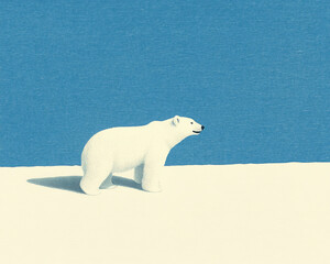Fototapeta premium A solitary polar bear standing against a blue sky, embodying the beauty and harshness of Arctic landscapes.
