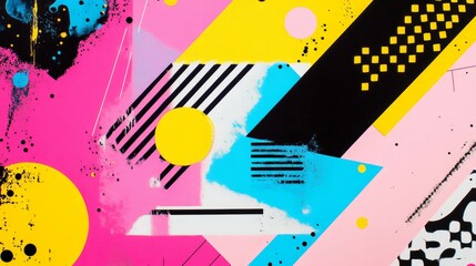 Vibrant abstract mural featuring bold colors and geometric patterns in an urban setting