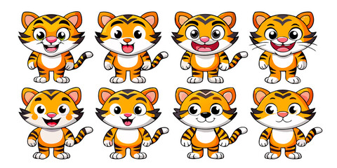 Fototapeta premium set of cartoon characters tiger cub, transparent white background