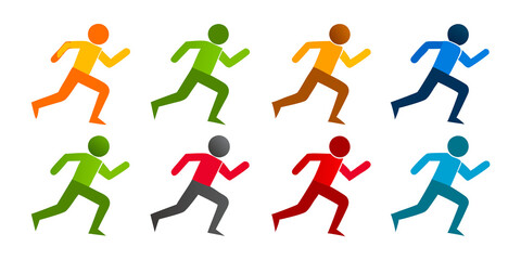 running man icon set, transparent white background