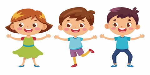 set of cartoon children, transparent white background