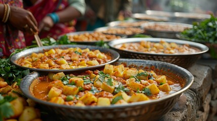 Fototapeta premium Delicious traditional Indian street food prepared with vibrant spices