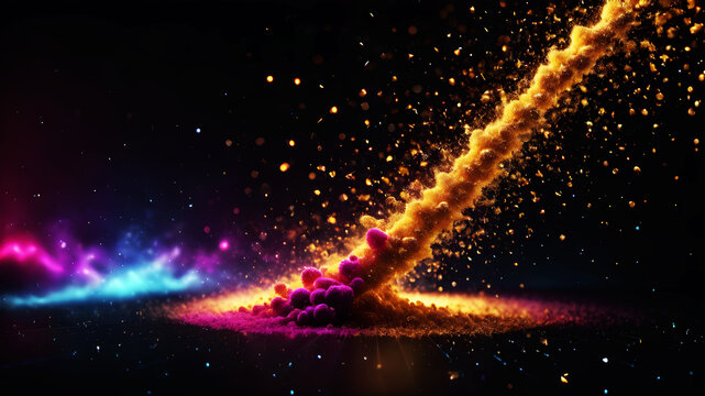 A cluster of digital particles forming a 3D scatter plot against a black background