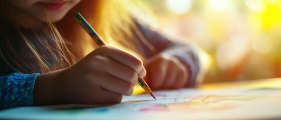 Naklejka premium Close-Up of a Child Writing with a Pencil