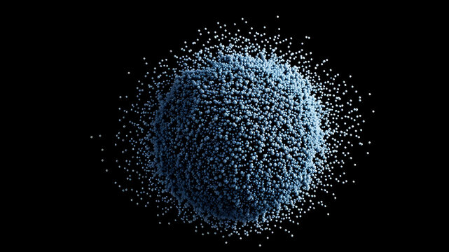 A cluster of digital particles forming a 3D scatter plot against a black background