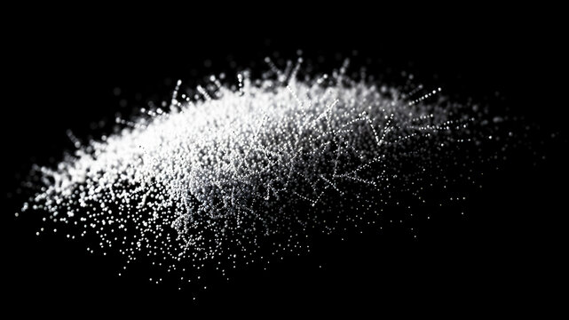 A cluster of digital particles forming a 3D scatter plot against a black background