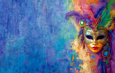 carnival mask on textured colorful background 