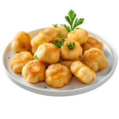 Fototapeta premium Close-up of traditional ukrainian dumplings served on a white plate, garnished with fresh parsley