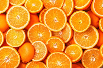 Fototapeta premium Sliced orage banner. sliced oranges background. overal plan food photography.