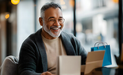 Obraz premium Elderly E-Commerce: Happy older man shopping online.