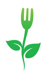 vegan vegetarian fork with leaves plant based food green logo icon symbol transparent background