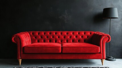 Red Velvet Sofa in Modern Interior
