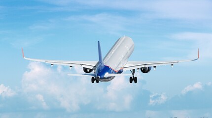 Beautiful airplane in the blue sky background
