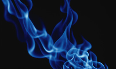 Blue flames dance against a black background, creating a captivating and abstract image