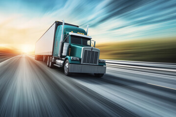 Semi truck in motion with blur on highway 18 wheeler transportation