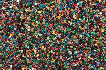 Multicolored Beads Background, Colorful Sprinkles Texture, Flat Lay Of Small Shiny Jewelry Bead Kit