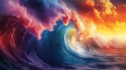 Vibrant Ocean Wave and Sunset Sky