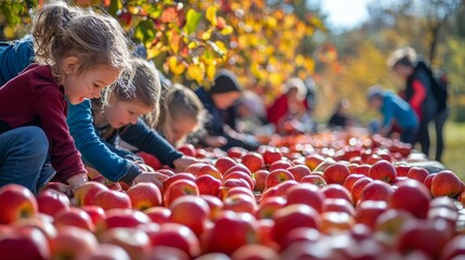 Bountiful apple harvest displayed at a vibrant fall festival in a colorful orchard setting