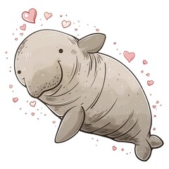 Dugong Love fantasy animal cartoon isolated whitebackground