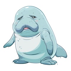 Dugong Disgust emotion fantasy animal cartoon isolated whitebackground