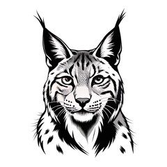 Obraz premium Stylized Monochrome Illustration of a Lynx with Spotted Fur, Bold and Detailed Line Art