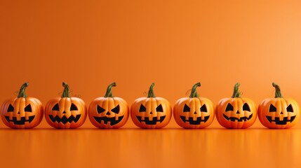set of halloween pumpkins on orange background