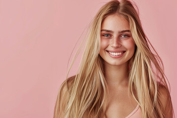 Fototapeta premium A woman with blonde hair is smiling and looking at the camera, generative ai image.