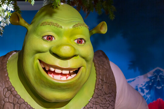 Istanbul, Turkiye - May 7, 2022: Shrek sculpture in Madame Tussauds museum in Istanbul.