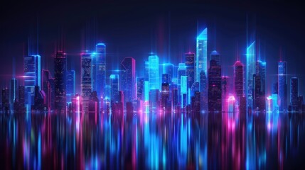 Fototapeta premium city skyline made of neon lights glowing in shade