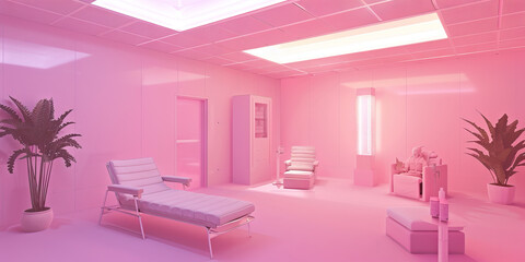 A soft pink hue washes over a Scientology auditing room, creating a sense of calm and serenity in the otherwise clinical setting.
