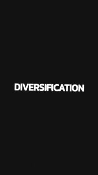 Animation featuring the word "diversification" repeated in a circular loop with a zoom effect on a black background.