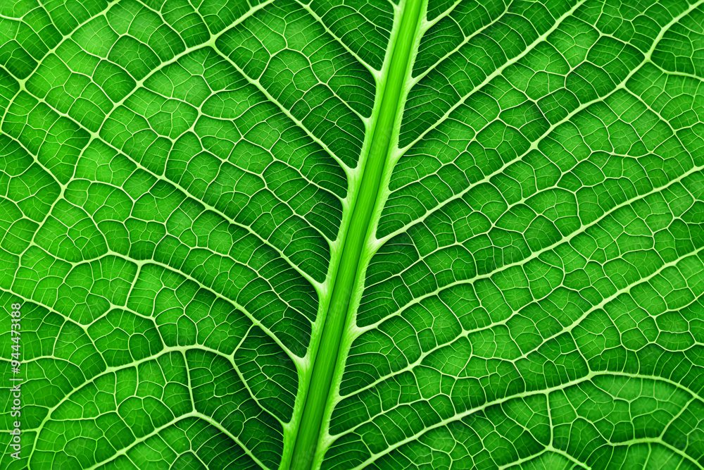 Wall mural green leaf background close up macro view, generated by ai